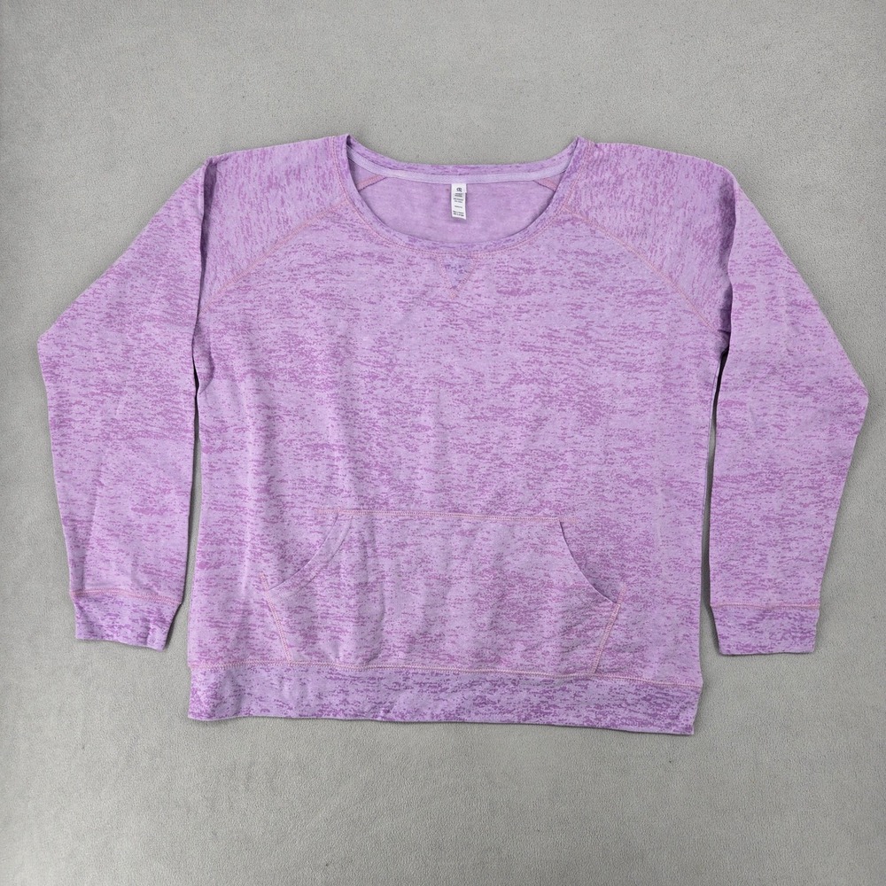 Enza Womens 2XL Purple Acid Wash Scoop Neck Kangaroo Pocket Sweatshirt 08270